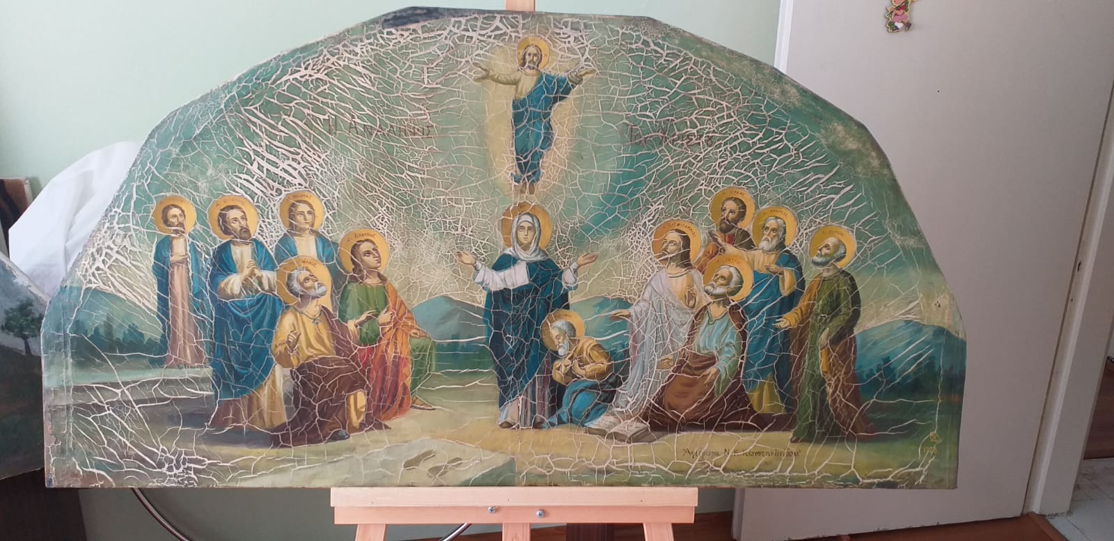The Ascension canvas before treatment, with severe alligator craquelure